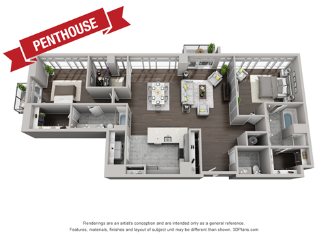 Floor plan for 2 beds, 2.5 baths, 1809 sqft